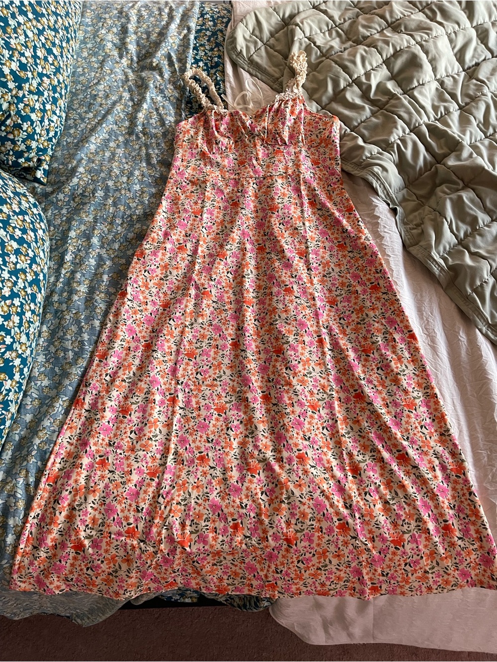 SHEIN Pink Multi Floral Dress with Braided Straps